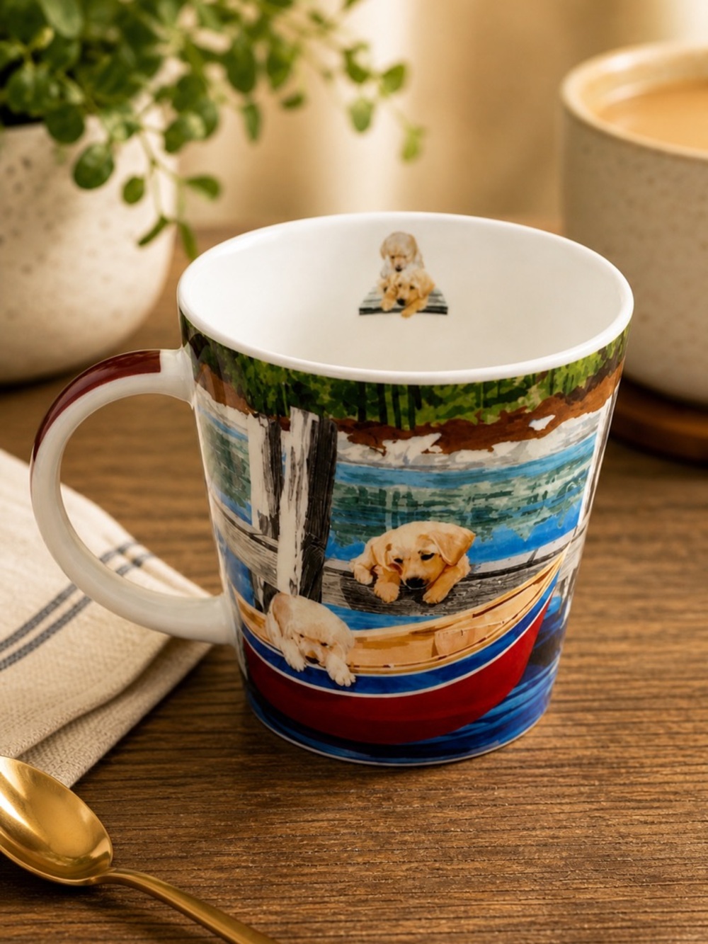 Two Can Art Golden Retriever Puppies Bone China Mug 13.5 oz